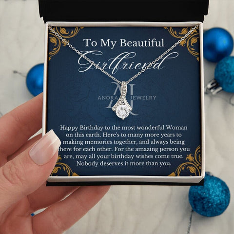 To My Beautiful Girlfriend - Happy Birthday - Petite Ribbon Necklace