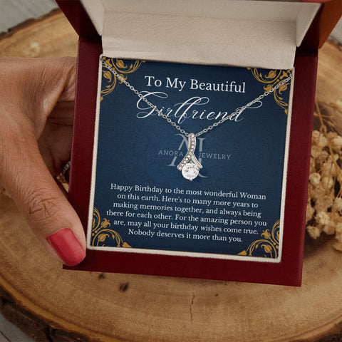 To My Beautiful Girlfriend - Happy Birthday - Petite Ribbon Necklace