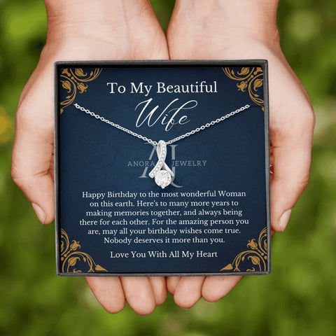 To My Beautiful Wife - Happy Birthday - Petite Ribbon Necklace