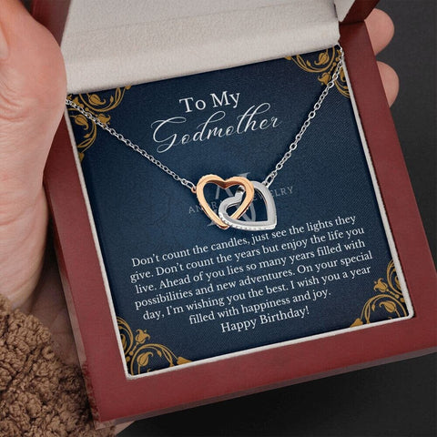 To My Godmother - Happy Birthday - Interlocking Hearts Necklace