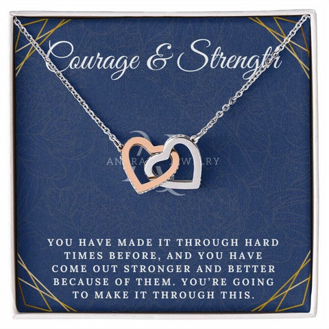 Courage and Strength - 14K Gold Interlocking Heart Necklace