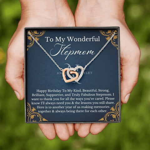 To My Wonderful Stepmom - Happy Birthday - Interlocking Hearts Necklace