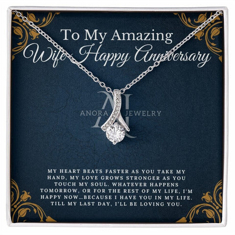 To My Amazing Wife - Happy Anniversary - Petite Ribbon Necklace