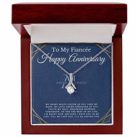 To My Fiancée - Happy Anniversary - Petite Ribbon Necklace