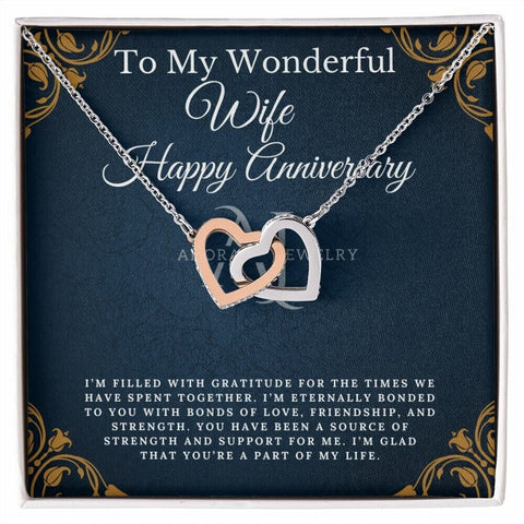 To My Wonderful Wife - Happy Anniversary - Interlocking Heart Necklace