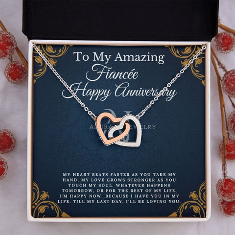 To My Amazing Fiancée - Happy Anniversary - Interlocking Hearts Necklace