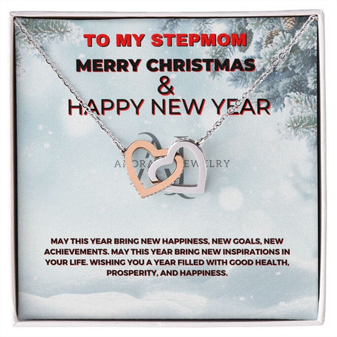 To My Stepmom - Merry Christmas - Interlocking Heart Necklace