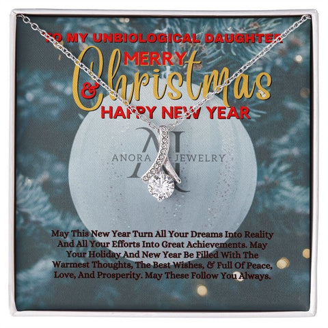 To My Unbiological Daughter - Merry Christmas - Petite Ribbon Necklace