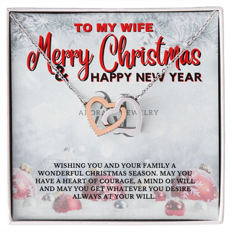 To My Wife - Merry Christmas - Interlocking Heart Necklace