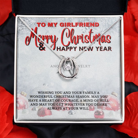 To My Girlfriend - Merry Christmas - Lucky Horseshoe Necklace