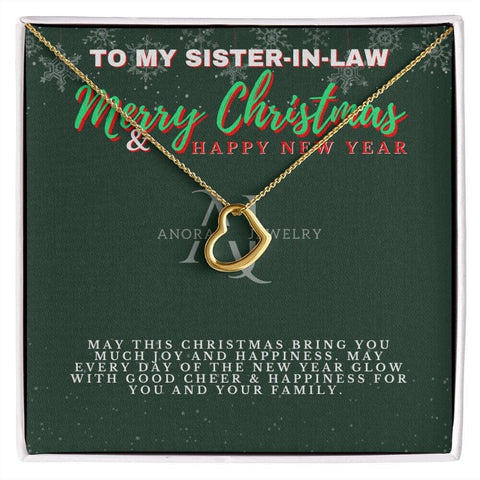 To My Sister-In-Law - Merry Christmas -  Gold Heart Pendant Necklace
