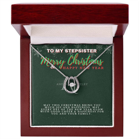 To My Stepsister - Merry Christmas - Lucky Horseshoe Necklace