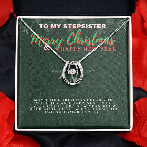 To My Stepsister - Merry Christmas - Lucky Horseshoe Necklace