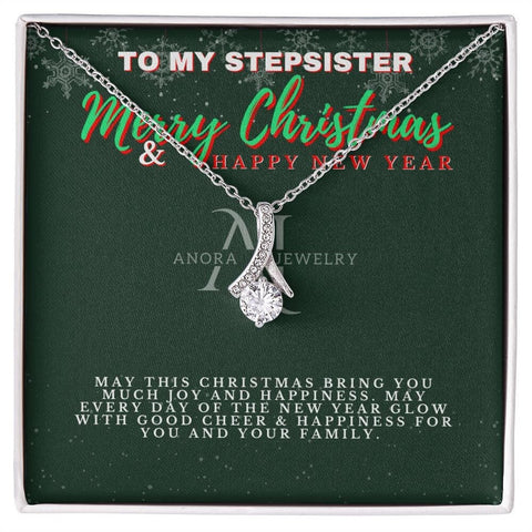 To My Stepsister - Merry Christmas - Petite Ribbon Necklace