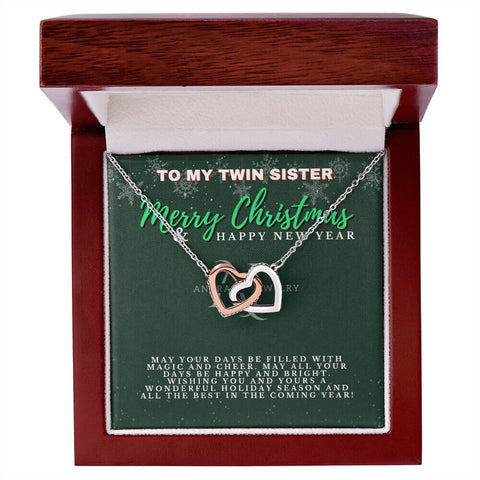 To My Twin Sister - Merry Christmas - Interlocking Heart Necklace