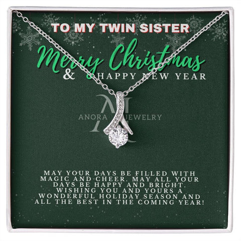 To My Twin Sister - Merry Christmas - Petite Ribbon Necklace