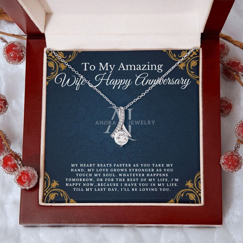 To My Amazing Wife - Happy Anniversary - Petite Ribbon Necklace