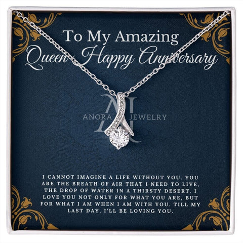 To My Amazing Queen - Happy Anniversary - Petite Ribbon Necklace