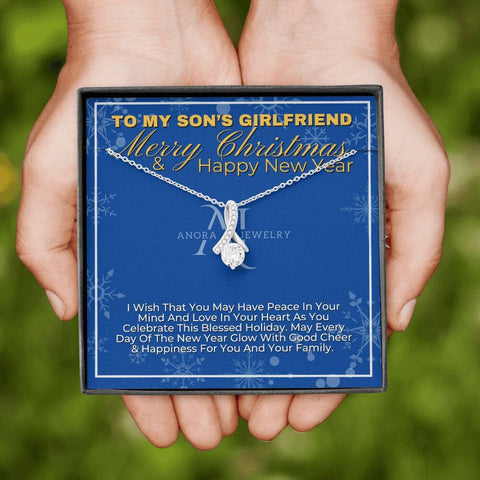 To My Son's Girlfriend - Merry Christmas - Petite Ribbon Necklace
