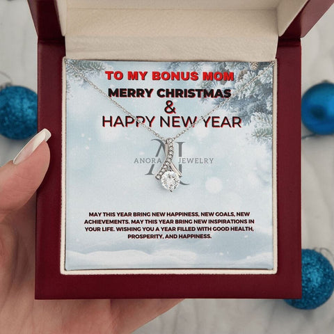 To My Bonus Mom - Merry Christmas - Petite Ribbon Necklace