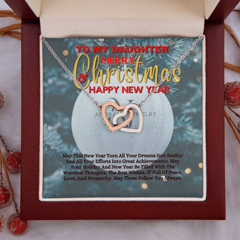 To My Daughter - Merry Christmas - Interlocking Heart Necklace