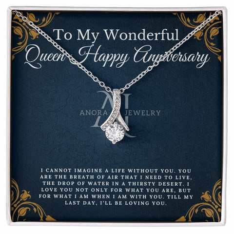 To My Wonderful Queen - Happy Anniversary - Petite Ribbon Necklace