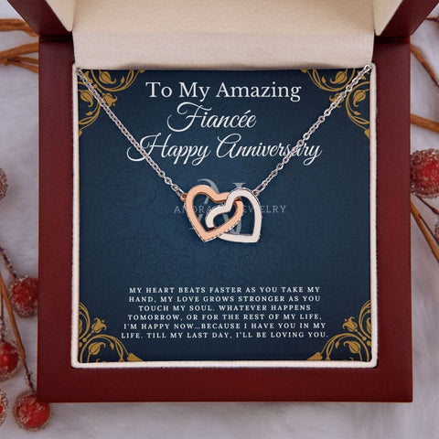 To My Amazing Fiancée - Happy Anniversary - Interlocking Hearts Necklace