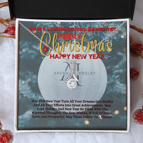 To My Unbiological Daughter - Merry Christmas - Petite Ribbon Necklace