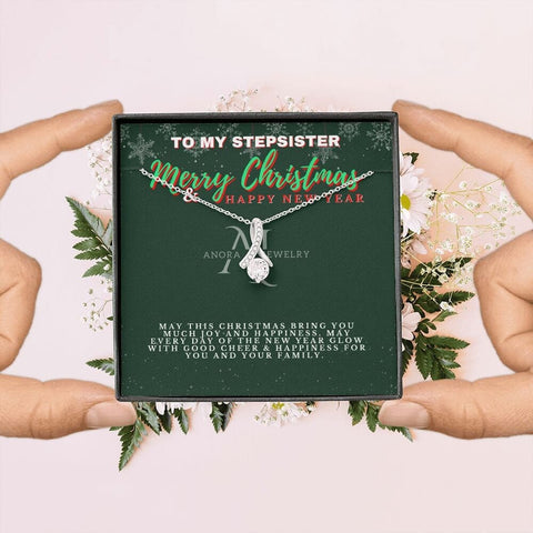To My Stepsister - Merry Christmas - Petite Ribbon Necklace