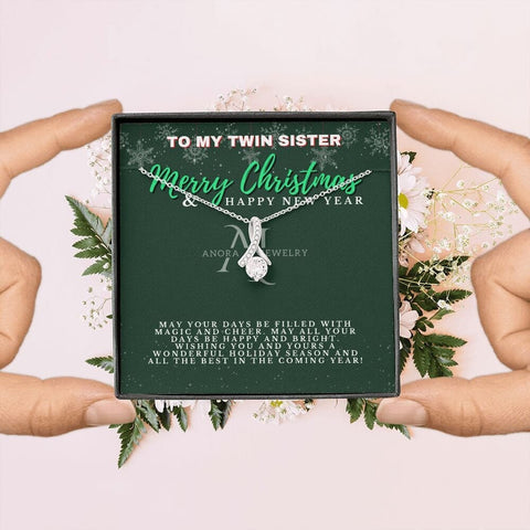 To My Twin Sister - Merry Christmas - Petite Ribbon Necklace