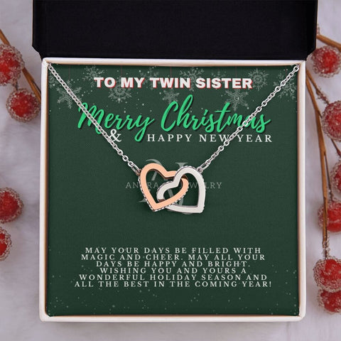 To My Twin Sister - Merry Christmas - Interlocking Heart Necklace