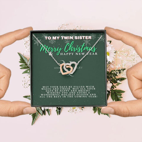 To My Twin Sister - Merry Christmas - Interlocking Heart Necklace