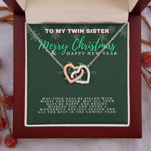 To My Twin Sister - Merry Christmas - Interlocking Heart Necklace