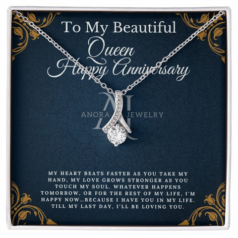 To My Beautiful Queen - Happy Anniversary - Petite Ribbon Necklace