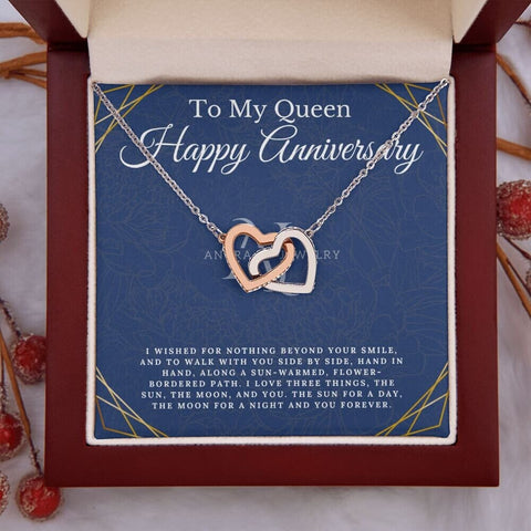 To My Queen - Happy Anniversary - Interlocking Heart Necklace