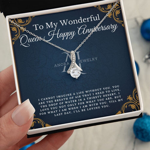 To My Wonderful Queen - Happy Anniversary - Petite Ribbon Necklace