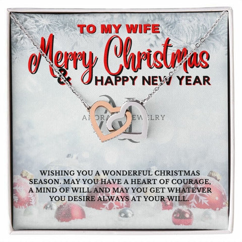 To My Wife - Merry Christmas - Interlocking Heart Necklace