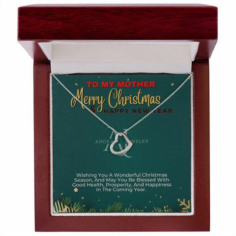 To My Mother - Merry Christmas - Gold Heart Pendant Necklace