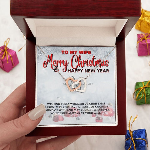 To My Wife - Merry Christmas - Interlocking Heart Necklace