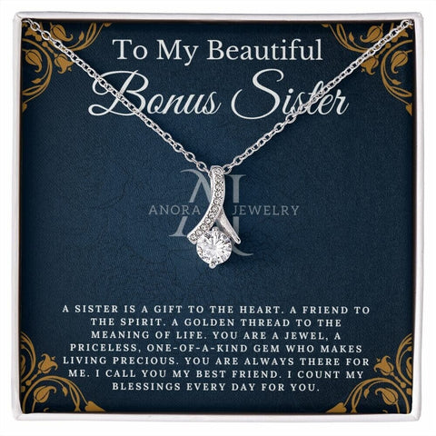 To My Beautiful Bonus Sister - Petite Ribbon Necklace