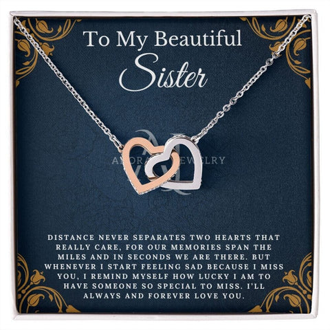 To My Beautiful Sister - Interlocking Heart Necklace