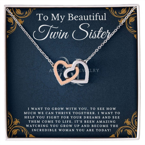 To My Beautiful Twin Sister - Interlocking Heart Necklace