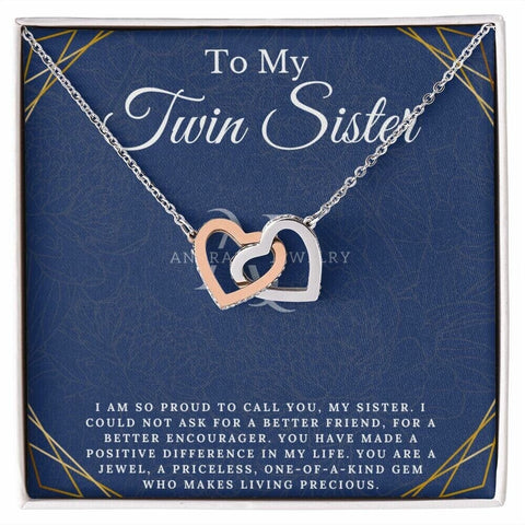 To My Twin Sister - Interlocking Heart Necklace