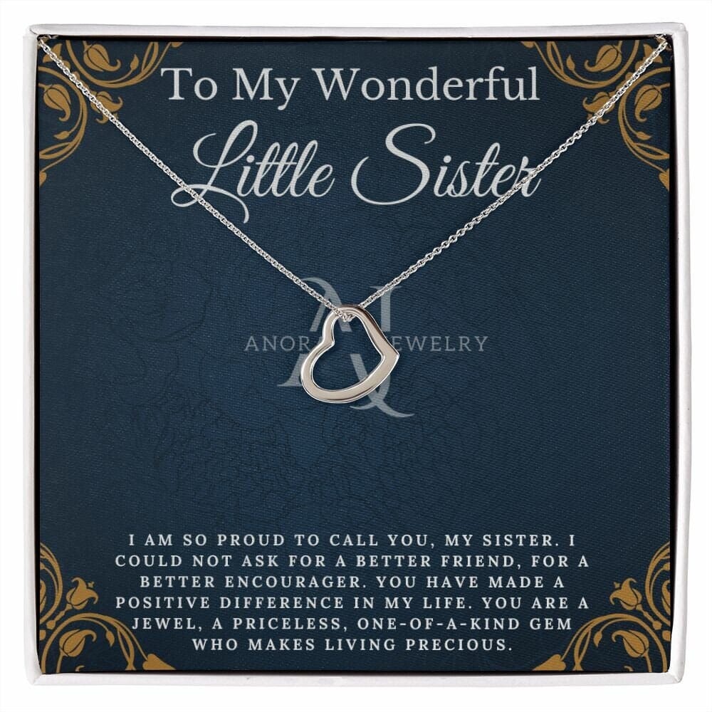 To My Wonderful Little Sister - Gold Heart Pendant Necklace