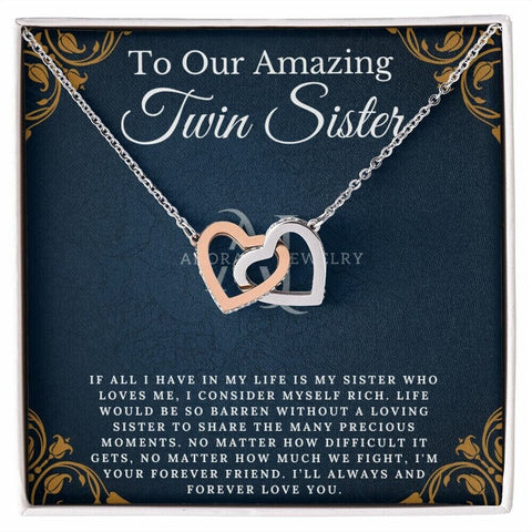 To My Our Amazing Twin Sister - Interlocking Heart Necklace