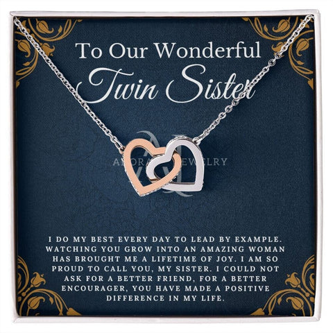 To Our Wonderful Twin Sister - Interlocking Heart Necklace