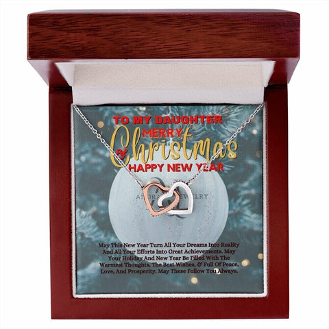 To My Daughter - Merry Christmas - Interlocking Heart Necklace