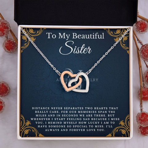 To My Beautiful Sister - Interlocking Heart Necklace