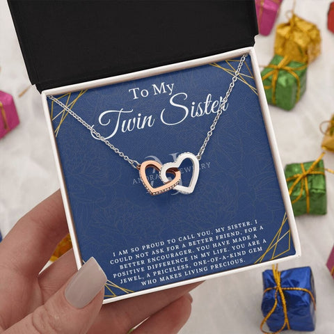 To My Twin Sister - Interlocking Heart Necklace