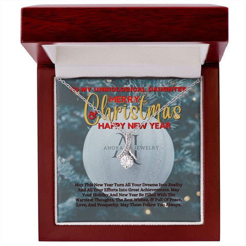To My Unbiological Daughter - Merry Christmas - Petite Ribbon Necklace